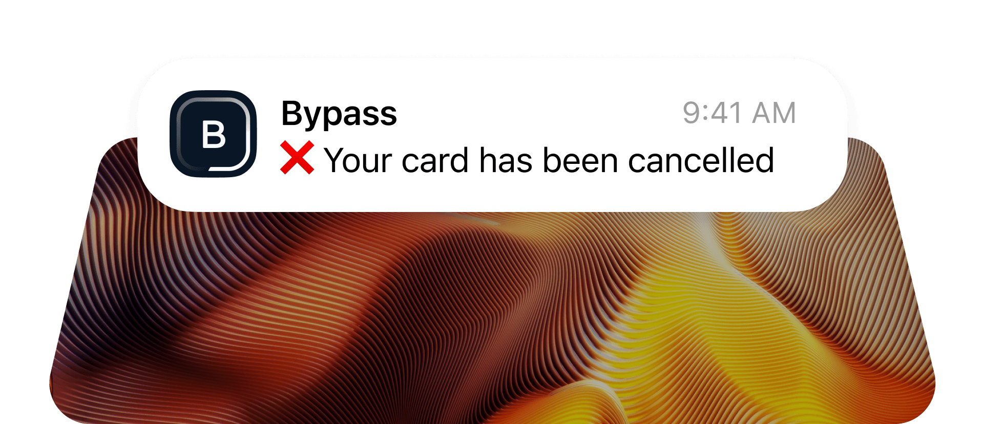 A graphic highlighting a card has been cancelled and it can no longer be used.
